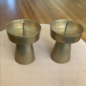 Vintage Brass Spike Pillar Candle Holders